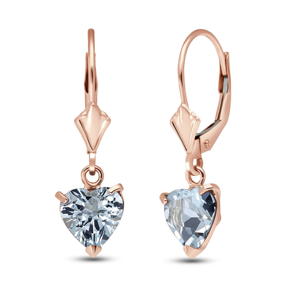 14K. GOLD LEVERBACK EARRING WITH NATURAL AQUAMARINES (Rose Gold)